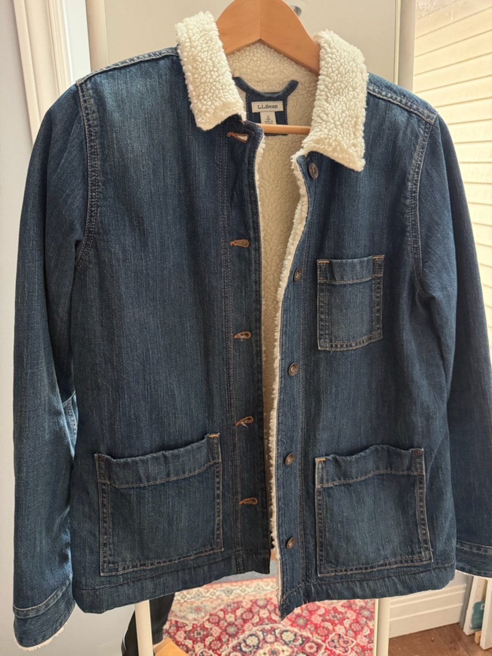 L.L. Bean Dark Blue Denim Jacket with Cream Sherpa Lining